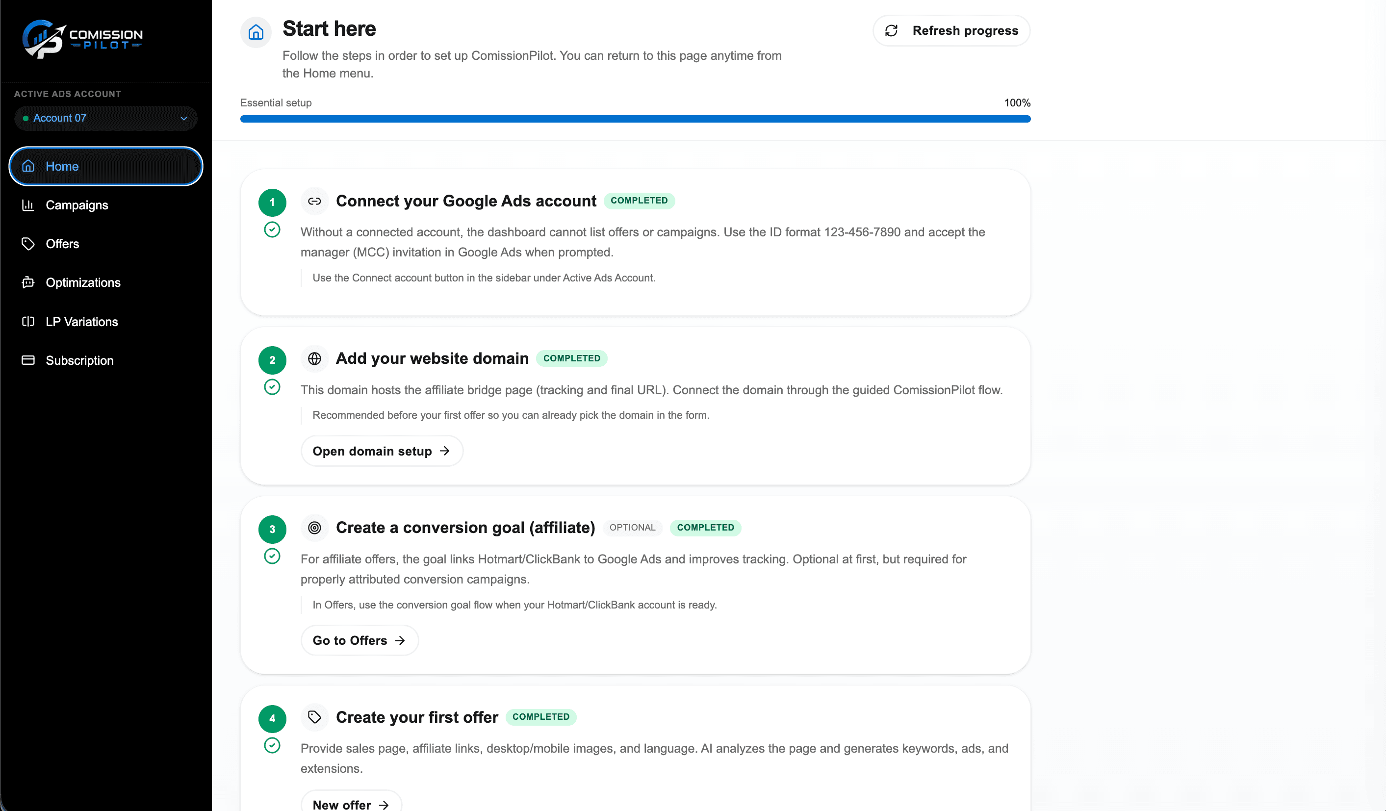 ComissionPilot dashboard demo